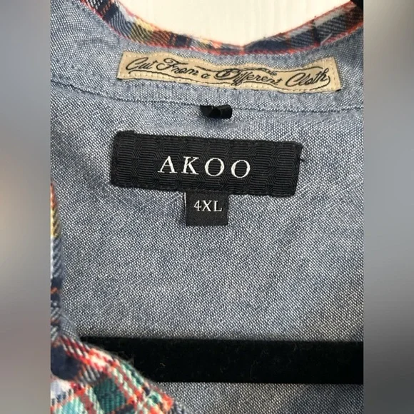 Akoo Men’s Casual plaid button up size 4XL - Picture 2 of 5